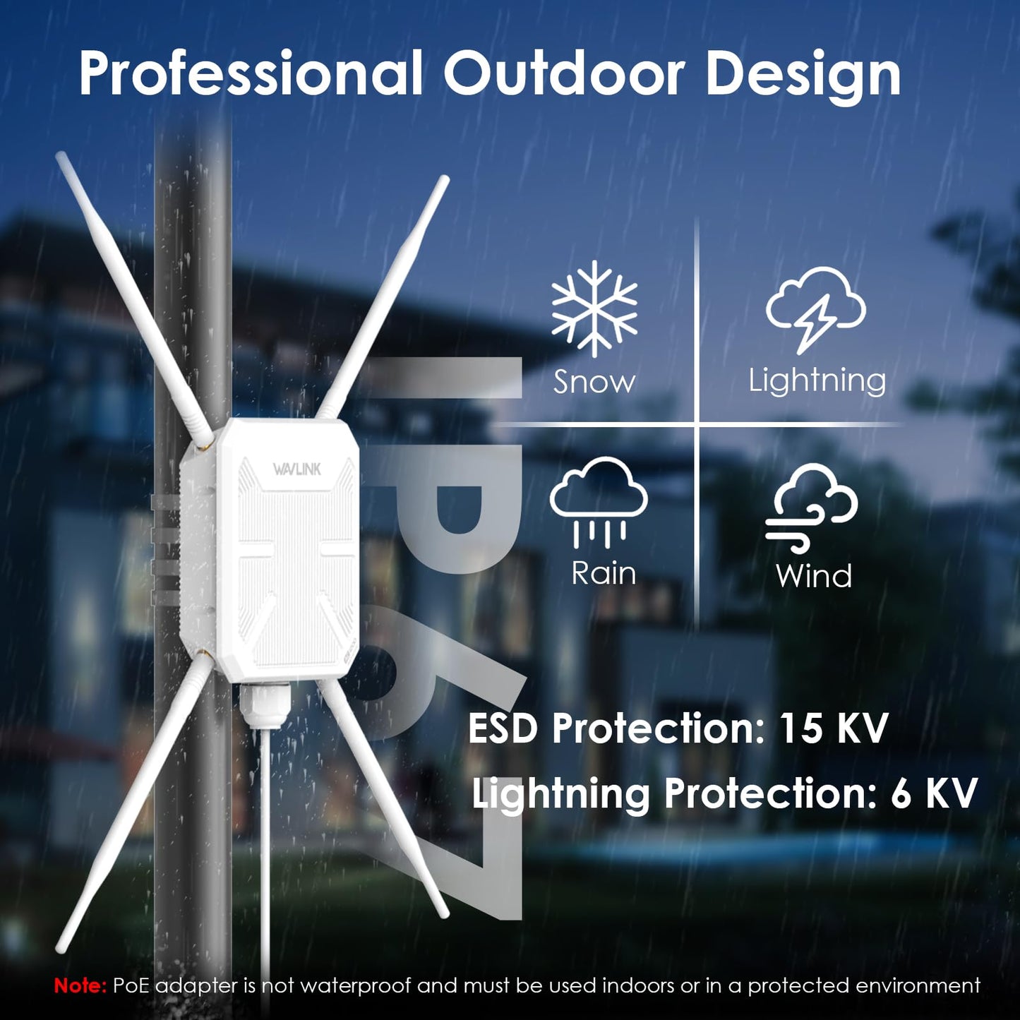 WAVLINK AC1200 Outdoor WLAN Repeater, Dualband Access Point, IP67, 4 Antennen
