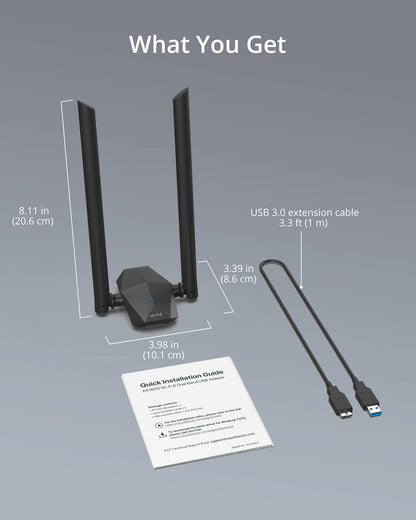 BrosTrend AX1800 WLAN Stick, WiFi 6 USB Adapter, Dualband, hohe Reichweite, Windows 10/11