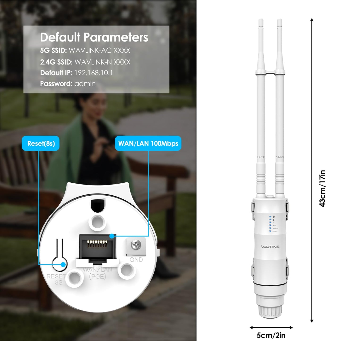 WAVLINK AC1200 Outdoor WLAN Repeater, Access Point, Dualband 1200 Mbit/s, PoE