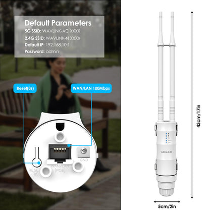WAVLINK AC1200 Outdoor WLAN Repeater, Access Point, Dualband 1200 Mbit/s, PoE