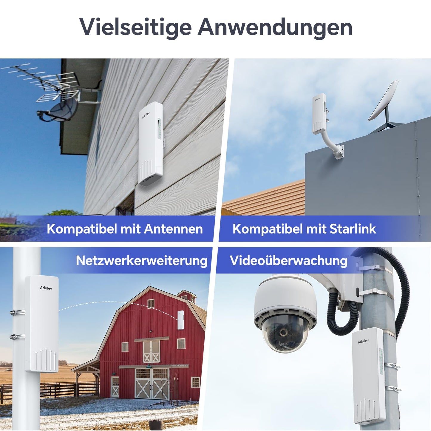 AdaLov CPE661 WLAN Bridge, 5GHz Outdoor Point-to-Point, 3 km Reichweite, IP65