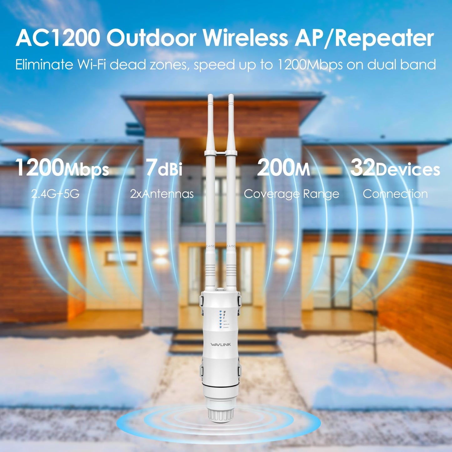 WAVLINK AC1200 Outdoor WLAN Repeater, Access Point, Dualband 1200 Mbit/s, PoE