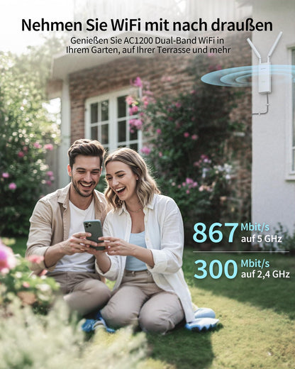 BrosTrend AC1200 Outdoor WLAN Verstärker, Dualband Repeater, IP65, Gigabit Port