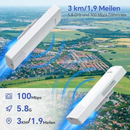 AdaLov CPE661 WLAN Bridge, 5GHz Outdoor Point-to-Point, 3 km Reichweite, IP65